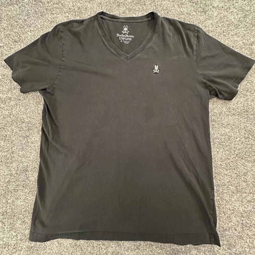 Psycho Bunny Mens Black V-Neck Pima Cotton T-Shirt Logo Size 6 RN 125028